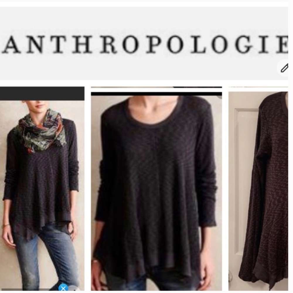 Anthropologie Left of Center Asymmetrical Semi Sheer Knit Top Shirt Longsleeve